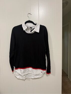 EV1 Black Top with White Shirt-Layer Detail and Red Logo Accent